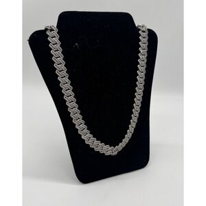 Mens 925 Sterling Silver 15mm Baguette CZ Cuban Link Chain 24 Inch Necklace